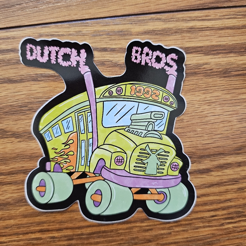 Dutch Bros Vibrant Monster Bus Green and Purple Sticker